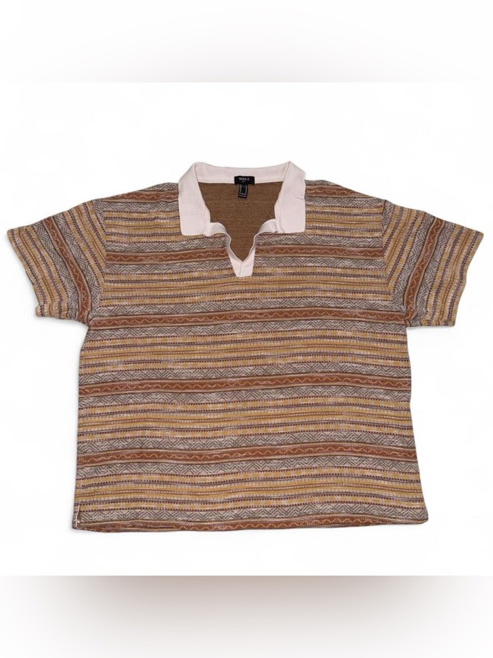 Forever 21 Brown and Cream Striped Polo